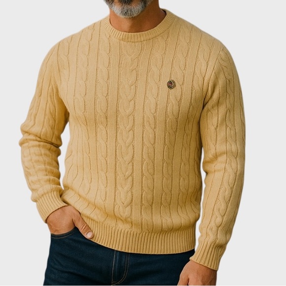 Chaps by Ralph Lauren Crewneck cableknit cotton sweater, yellow. Men’s size XL - Picture 1 of 10